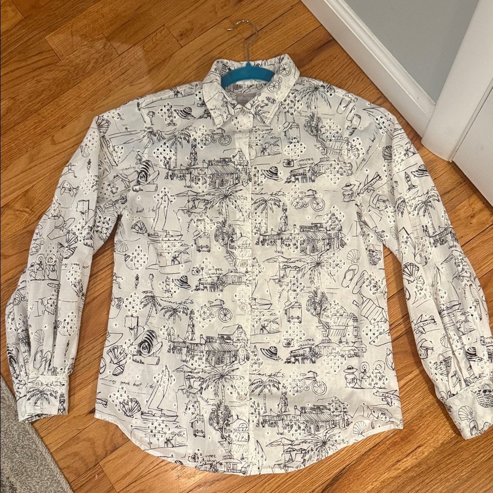 Chico's Black and White Graphic Print Shirt